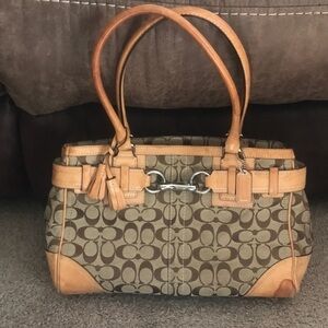 Coach Hampton tan/brown signature jacquard carryall